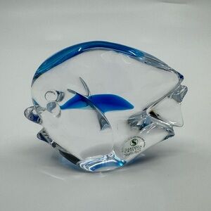 Italian Marcolin Art Glass Fish Sardinia Crystal Paperweight